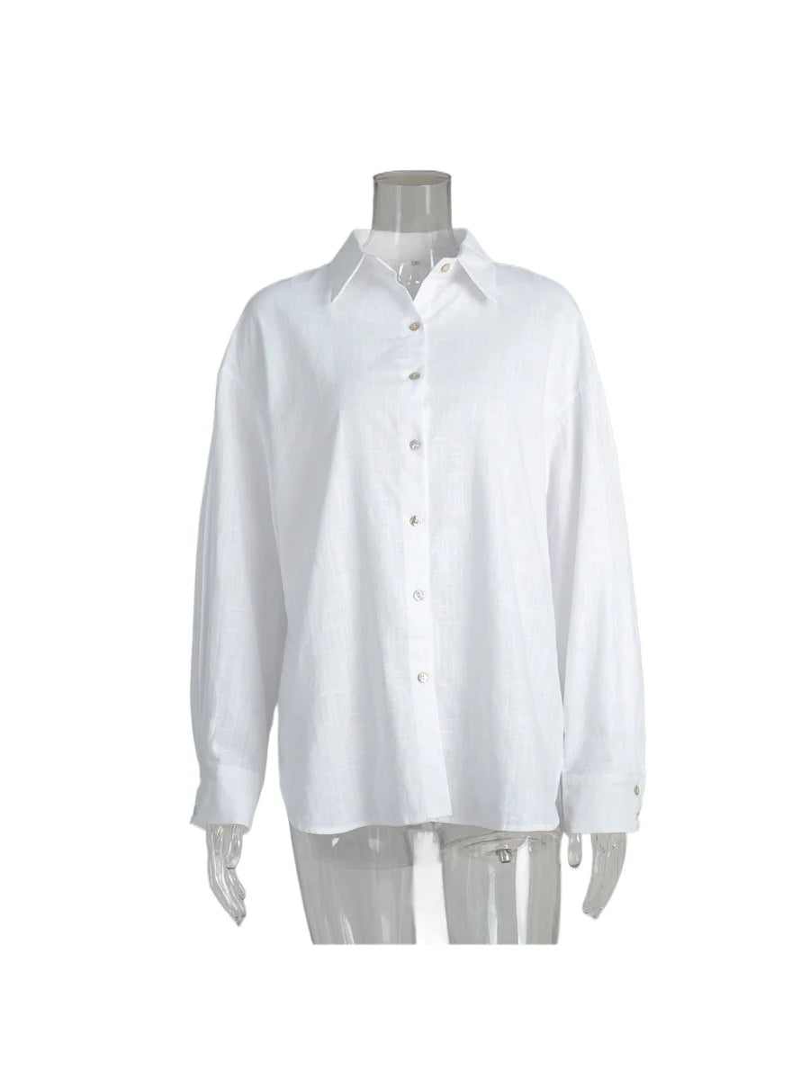 100% Cotton Spring and Summer Versatile Women's Fashionable Solid Color Casual Shirt