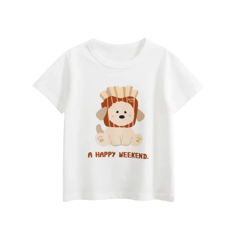 Girls Summer Cotton T-Shirt – Cute Cartoon Strawberry & Cherry Print | Ages 2–10Y | Soft Short Sleeve Tops