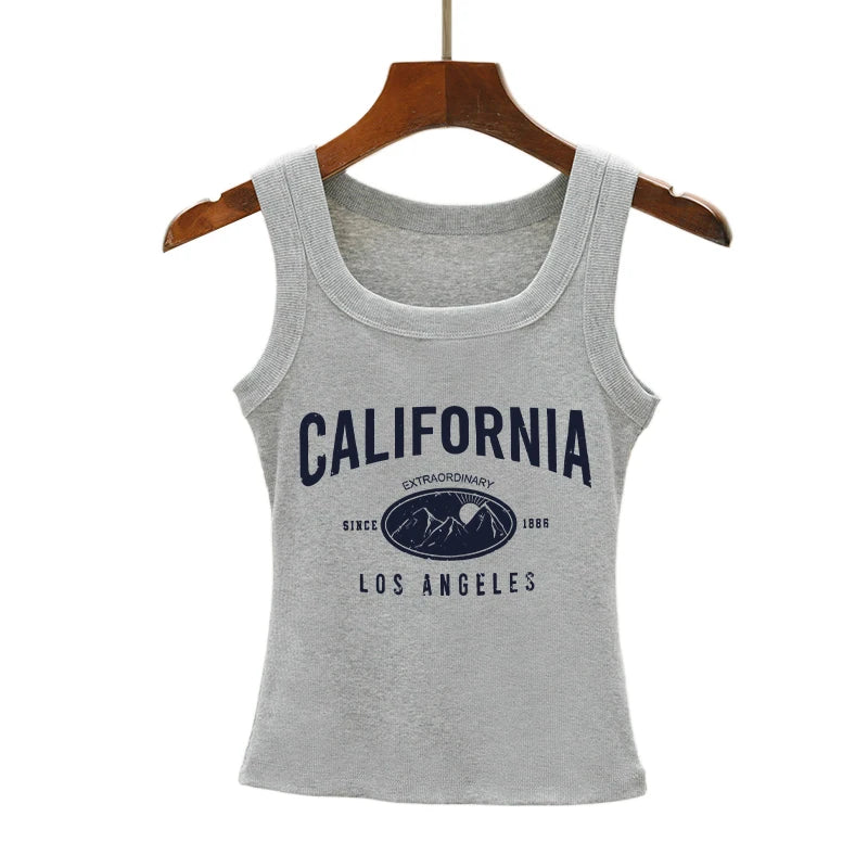 California Los Angeles Slogan Summer Cotton Ribbed Tank Top
