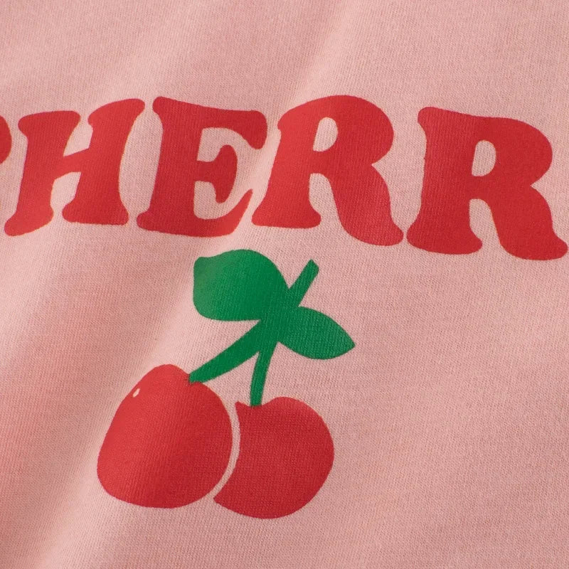 Girls Summer Cotton T-Shirt – Cute Cartoon Strawberry & Cherry Print | Ages 2–10Y | Soft Short Sleeve Tops