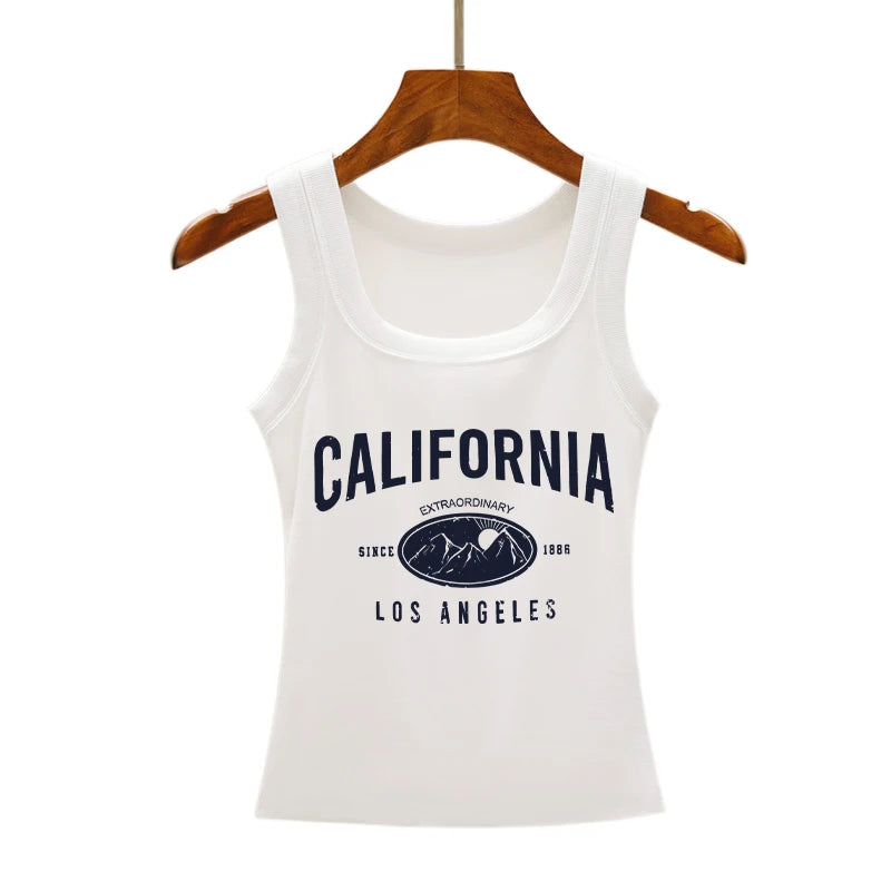 California Los Angeles Slogan Summer Cotton Ribbed Tank Top