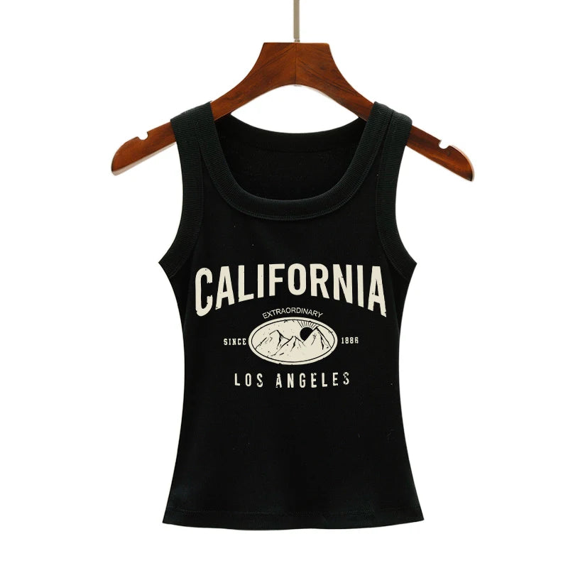 California Los Angeles Slogan Summer Cotton Ribbed Tank Top