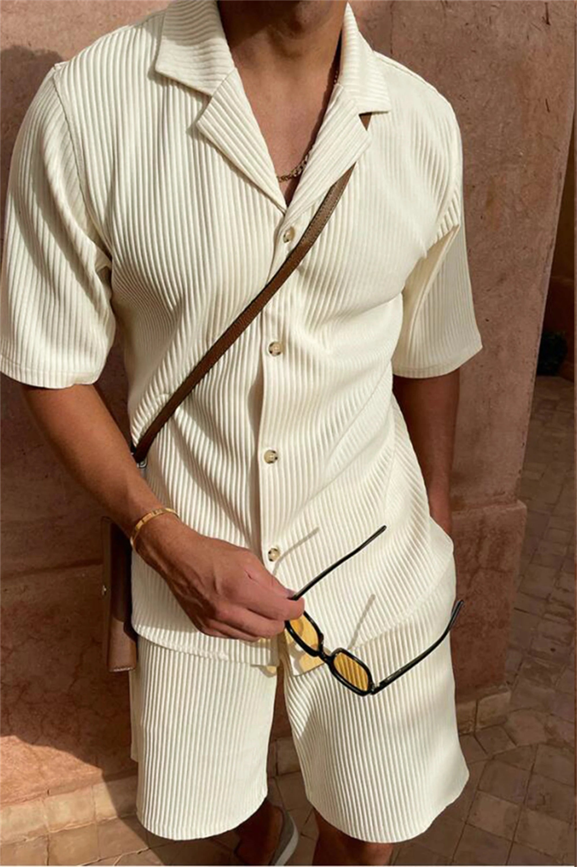 Men’s Pinstripe Summer Shirt & Shorts Set – Lightweight 2-Piece Lounge Outfit