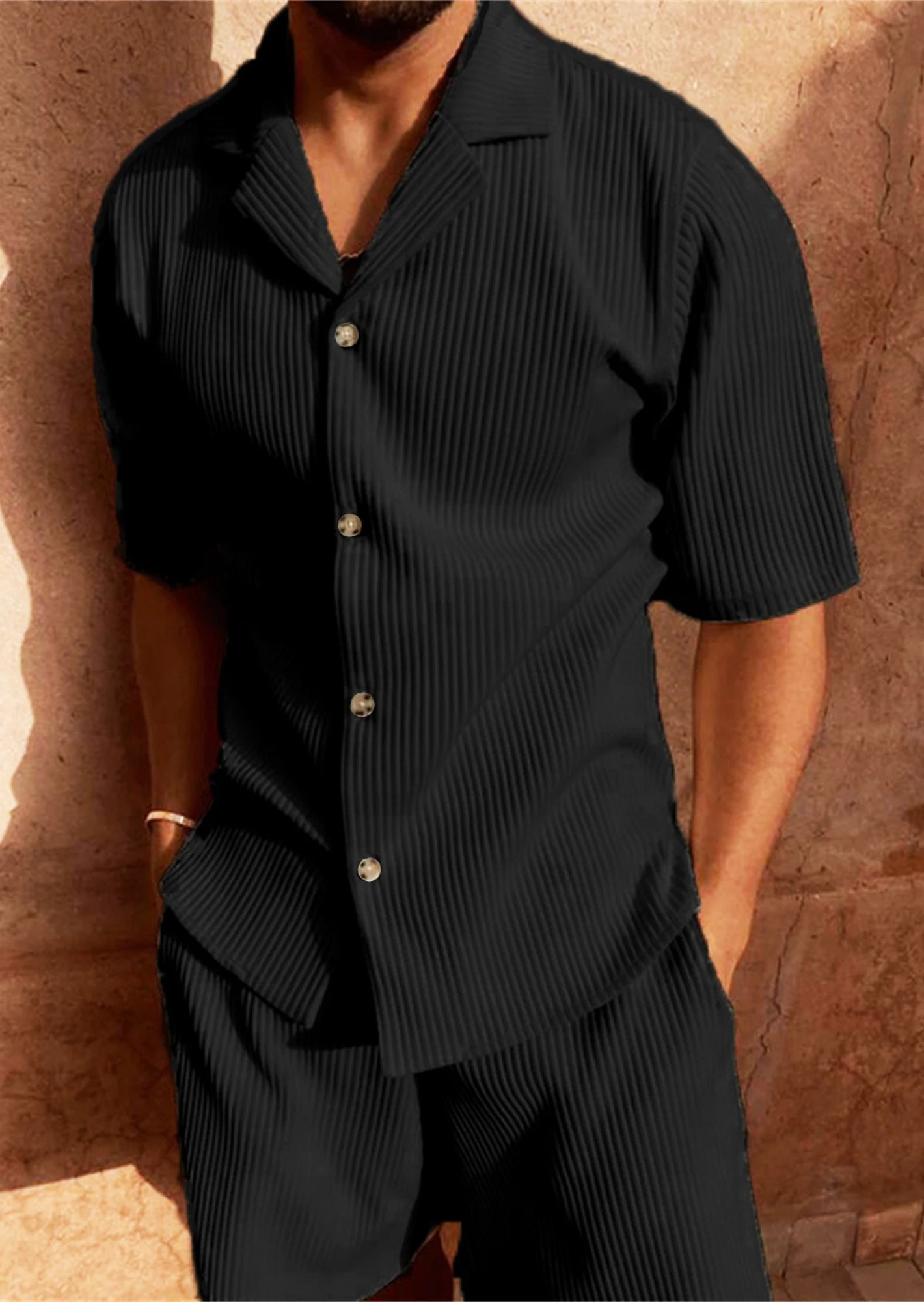 Men’s Pinstripe Summer Shirt & Shorts Set – Lightweight 2-Piece Lounge Outfit